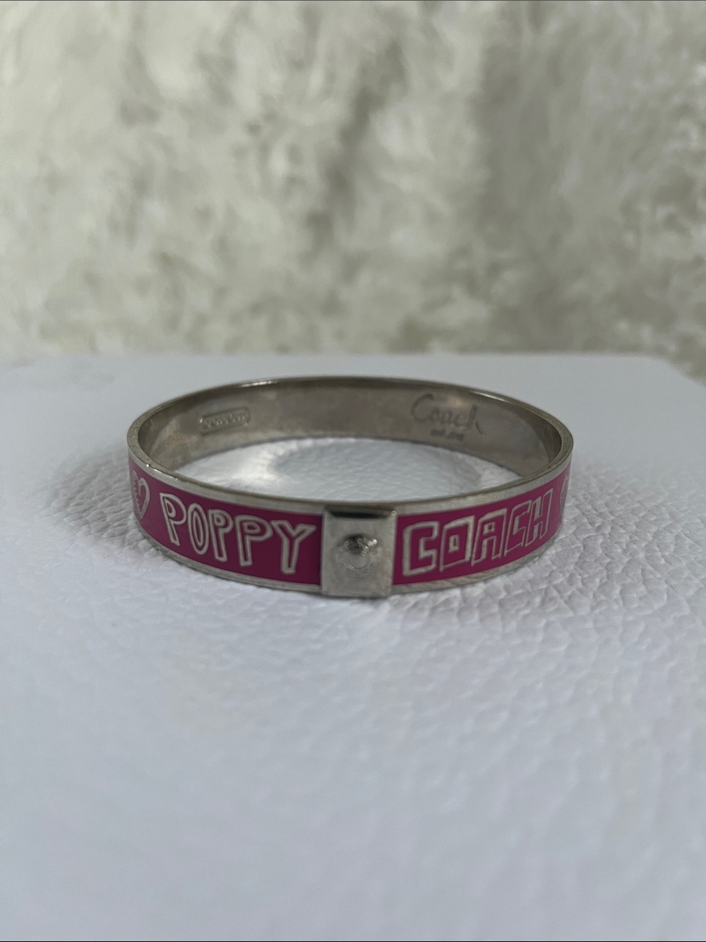Coach Pink Poppy Enamel Bangle Bracelet